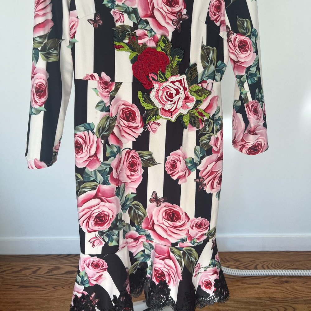 Black pattern print silk knee length.